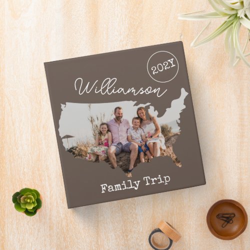 Simple Family Vacation Photo USA Outline Road Trip 3 Ring Binder