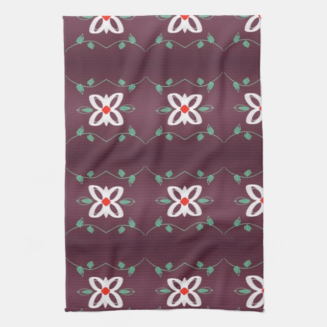 Simple Fancy Tea-Towel With Red and Plum Kitchen Towel (Vertical)
