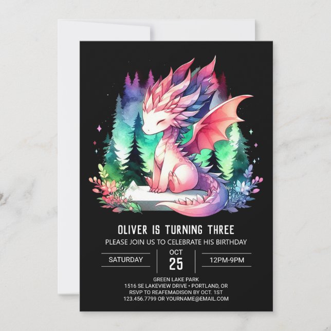 Simple Fantasy Dragon Birthday Invitation (Front)
