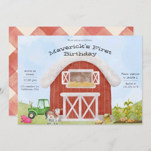 Simple Farm Fun 1st Birthday Invitation