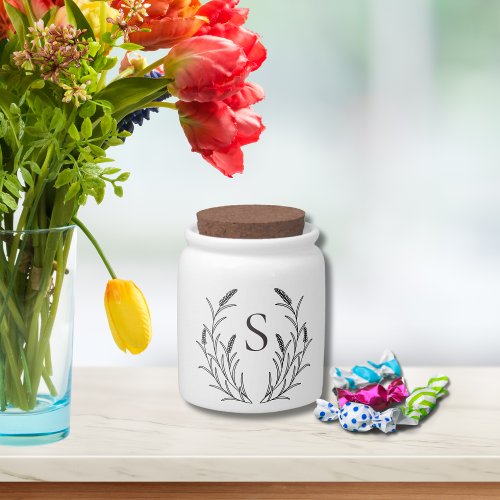 Simple Farmhouse Style Wheat with Initial Candy Jar