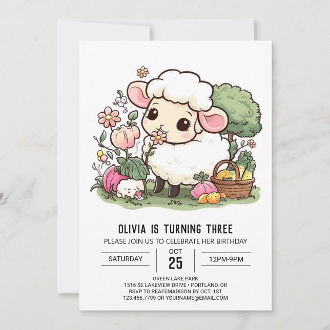 Simple Farmyard Sheep Digital Birthday Invitation (Front)