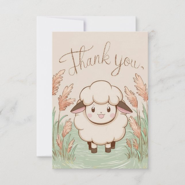 Simple Farmyard Sheep  Thank You Card (Front)