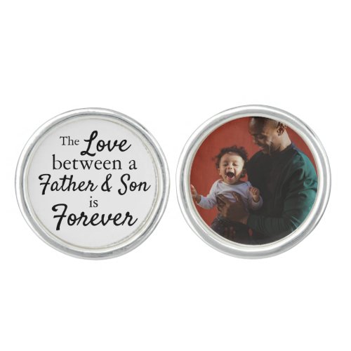 Simple Father and Son Forever Memorial Photo Black Cufflinks
