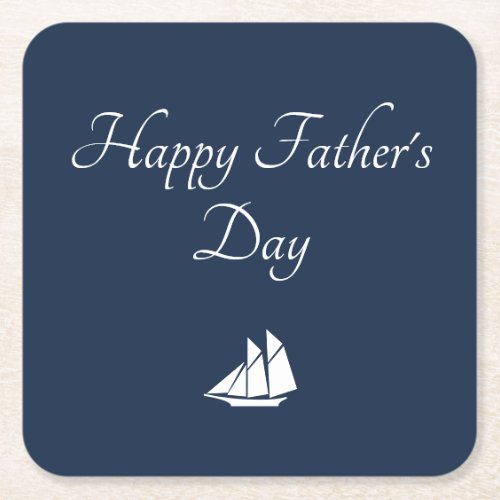 Simple Fathers Day Nautical Sailboat Blue Square Paper Coaster