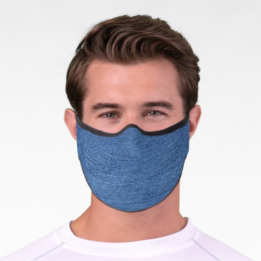 Simple Faux Blue Denim Jeans Texture Pattern Premium Face Mask (Worn)
