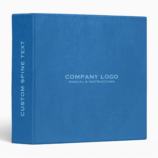 Simple Faux Blue Leather Light Blue Typography 3 Ring Binder (Front/Spine)