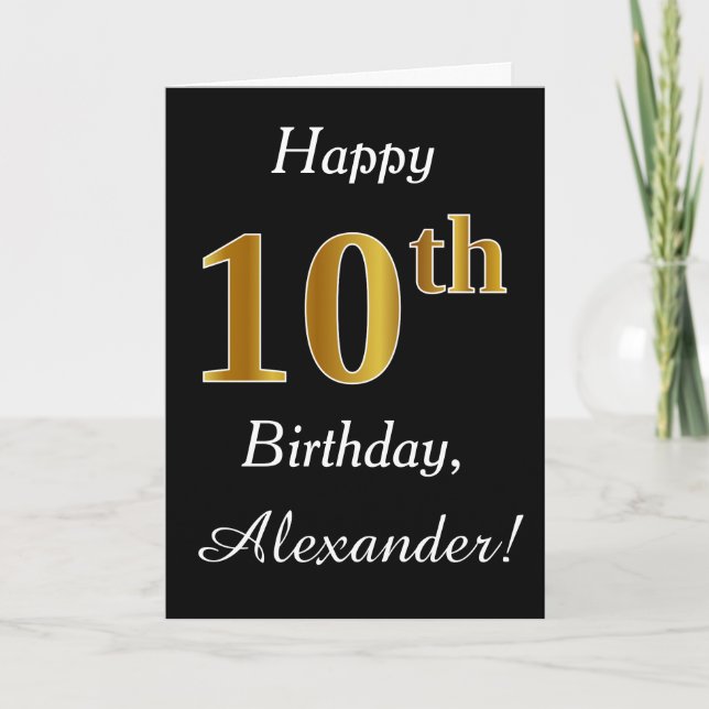 Simple Faux Gold 10th Birthday + Custom Name Card (Front)