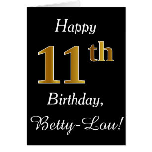 Simple Faux Gold 11th Birthday + Custom Name Card