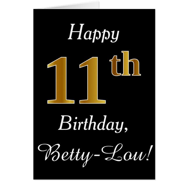 Simple Faux Gold 11th Birthday + Custom Name Card (Front)