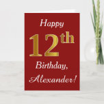 [ Thumbnail: Simple Faux Gold 12th Birthday + Custom Name Card ]