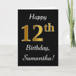 [ Thumbnail: Simple Faux Gold 12th Birthday + Custom Name Card ]