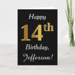 [ Thumbnail: Simple Faux Gold 14th Birthday + Custom Name Card ]