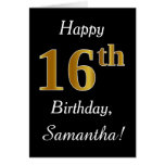 [ Thumbnail: Simple Faux Gold 16th Birthday + Custom Name Card ]