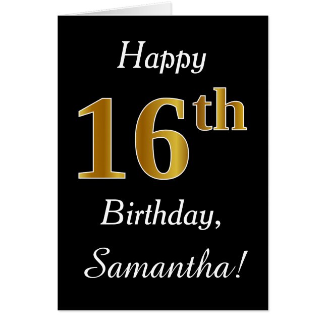 Simple Faux Gold 16th Birthday + Custom Name Card (Front)