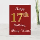 [ Thumbnail: Simple Faux Gold 17th Birthday + Custom Name Card ]