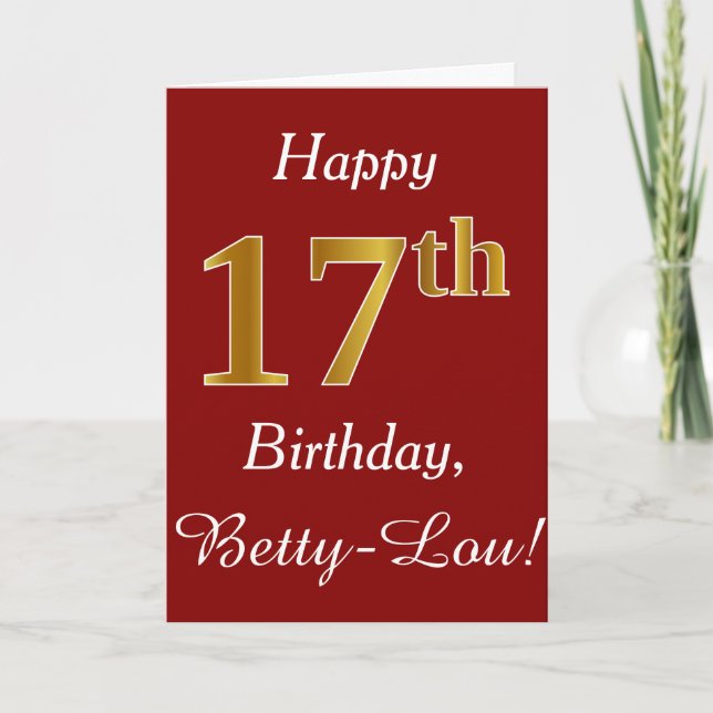 Simple Faux Gold 17th Birthday + Custom Name Card (Front)