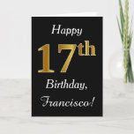 [ Thumbnail: Simple Faux Gold 17th Birthday + Custom Name Card ]