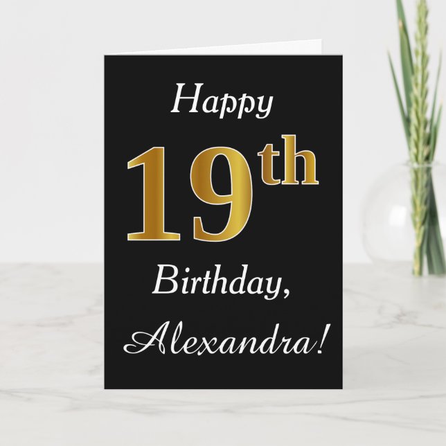 Simple Faux Gold 19th Birthday + Custom Name Card (Front)