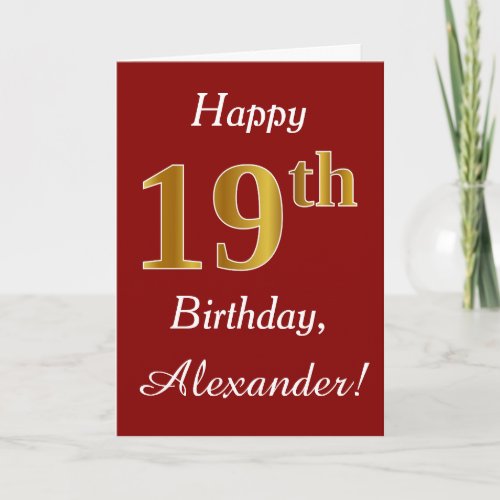 Simple Faux Gold 19th Birthday  Custom Name Card