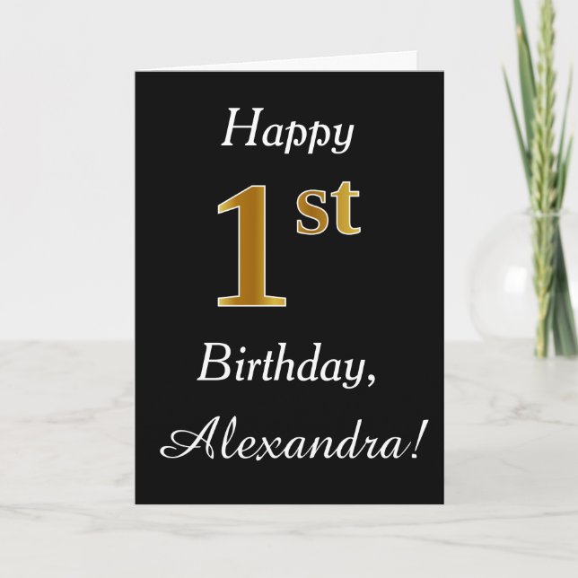 Simple Faux Gold 1st Birthday + Custom Name Card (Front)