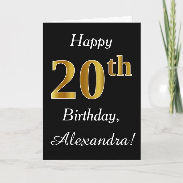 Simple Faux Gold 20th Birthday + Custom Name Card (Front)