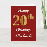 [ Thumbnail: Simple Faux Gold 20th Birthday + Custom Name Card ]