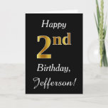 [ Thumbnail: Simple Faux Gold 2nd Birthday + Custom Name Card ]