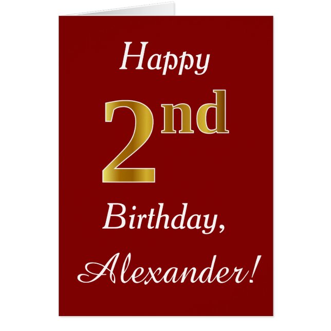 Simple Faux Gold 2nd Birthday + Custom Name Card (Front)