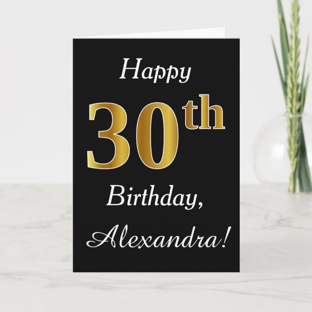 Simple Faux Gold 30th Birthday + Custom Name Card (Front)