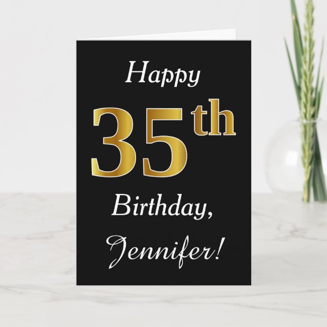Simple Faux Gold 35th Birthday + Custom Name Card (Front)