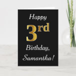 [ Thumbnail: Simple Faux Gold 3rd Birthday + Custom Name Card ]