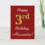 [ Thumbnail: Simple Faux Gold 3rd Birthday + Custom Name Card ]