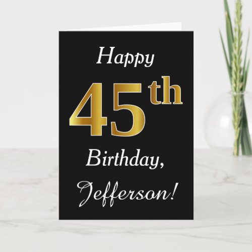Simple Faux Gold 45th Birthday  Custom Name Card