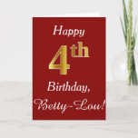 [ Thumbnail: Simple Faux Gold 4th Birthday + Custom Name Card ]