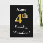 [ Thumbnail: Simple Faux Gold 4th Birthday + Custom Name Card ]