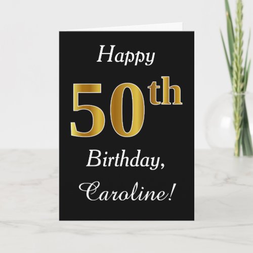 Simple Faux Gold 50th Birthday  Custom Name Card
