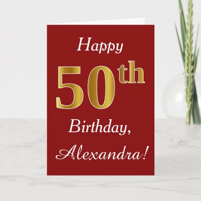 Simple Faux Gold 50th Birthday + Custom Name Card (Front)