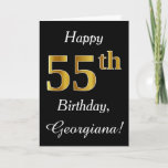 [ Thumbnail: Simple Faux Gold 55th Birthday + Custom Name Card ]