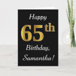 [ Thumbnail: Simple Faux Gold 65th Birthday + Custom Name Card ]