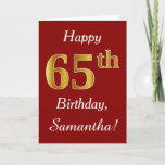 [ Thumbnail: Simple Faux Gold 65th Birthday + Custom Name Card ]