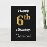 [ Thumbnail: Simple Faux Gold 6th Birthday + Custom Name Card ]