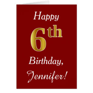 Simple Faux Gold 6th Birthday + Custom Name Card