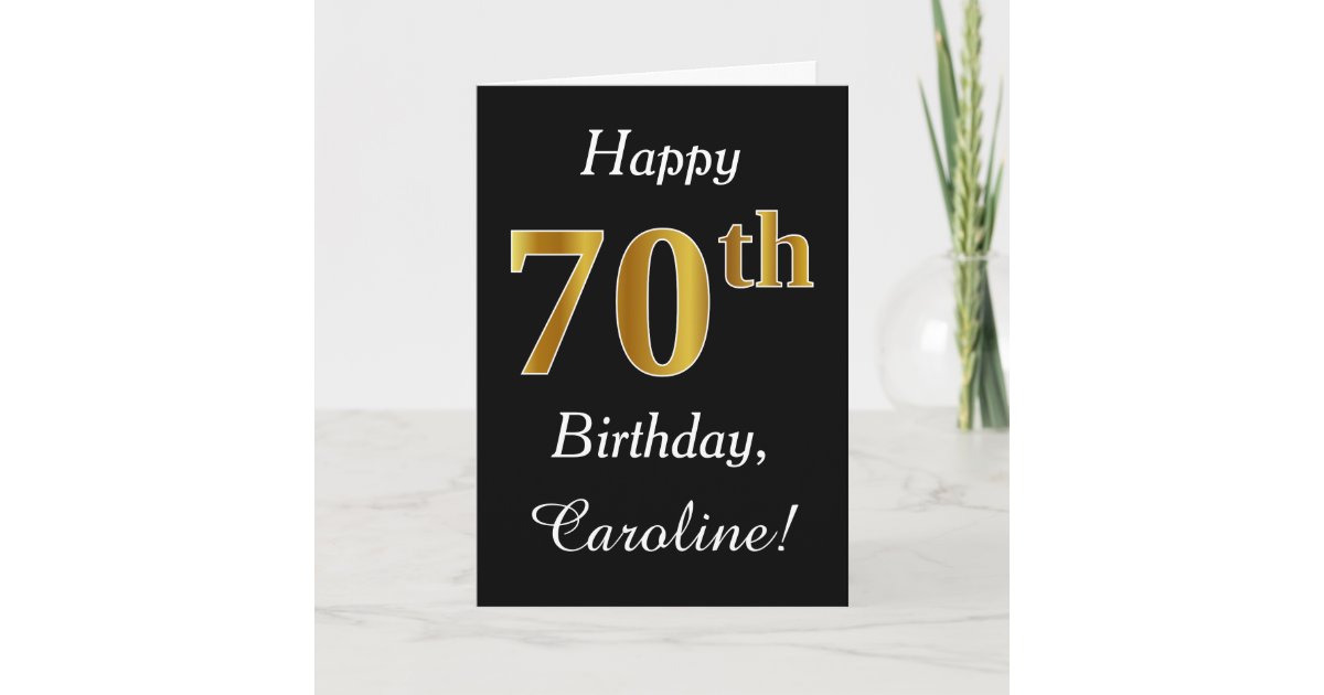 Simple Faux Gold 70th Birthday + Custom Name Card | Zazzle