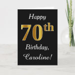 [ Thumbnail: Simple Faux Gold 70th Birthday + Custom Name Card ]