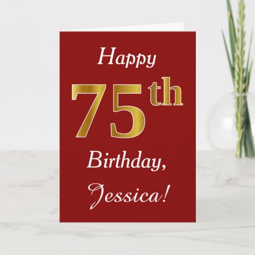 Simple Faux Gold 75th Birthday  Custom Name Card