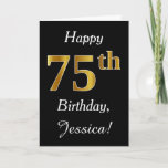 [ Thumbnail: Simple Faux Gold 75th Birthday + Custom Name Card ]