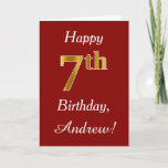 [ Thumbnail: Simple Faux Gold 7th Birthday + Custom Name Card ]