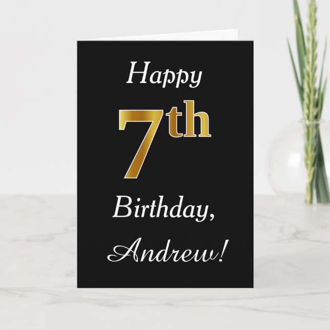Simple Faux Gold 7th Birthday + Custom Name Card (Front)