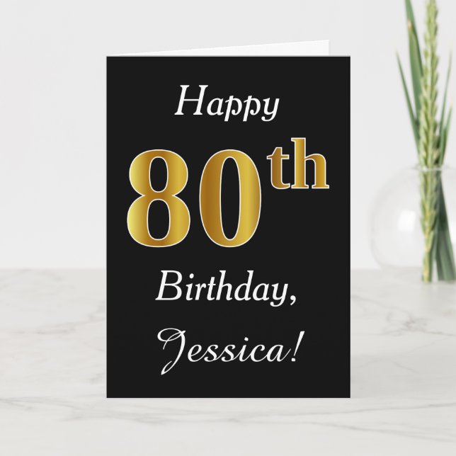 Simple Faux Gold 80th Birthday + Custom Name Card (Front)